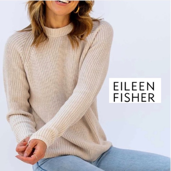 Eileen Fisher Sweaters - Eileen Fisher fisherman  knit slit side long sleeve, sweater  XS,  GL1347